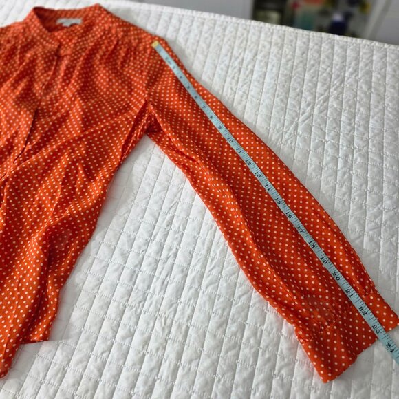 Joie Womens Orange Polka Dot Silk Blouse S Long Sleeve Lightweight Top - Picture 5 of 6